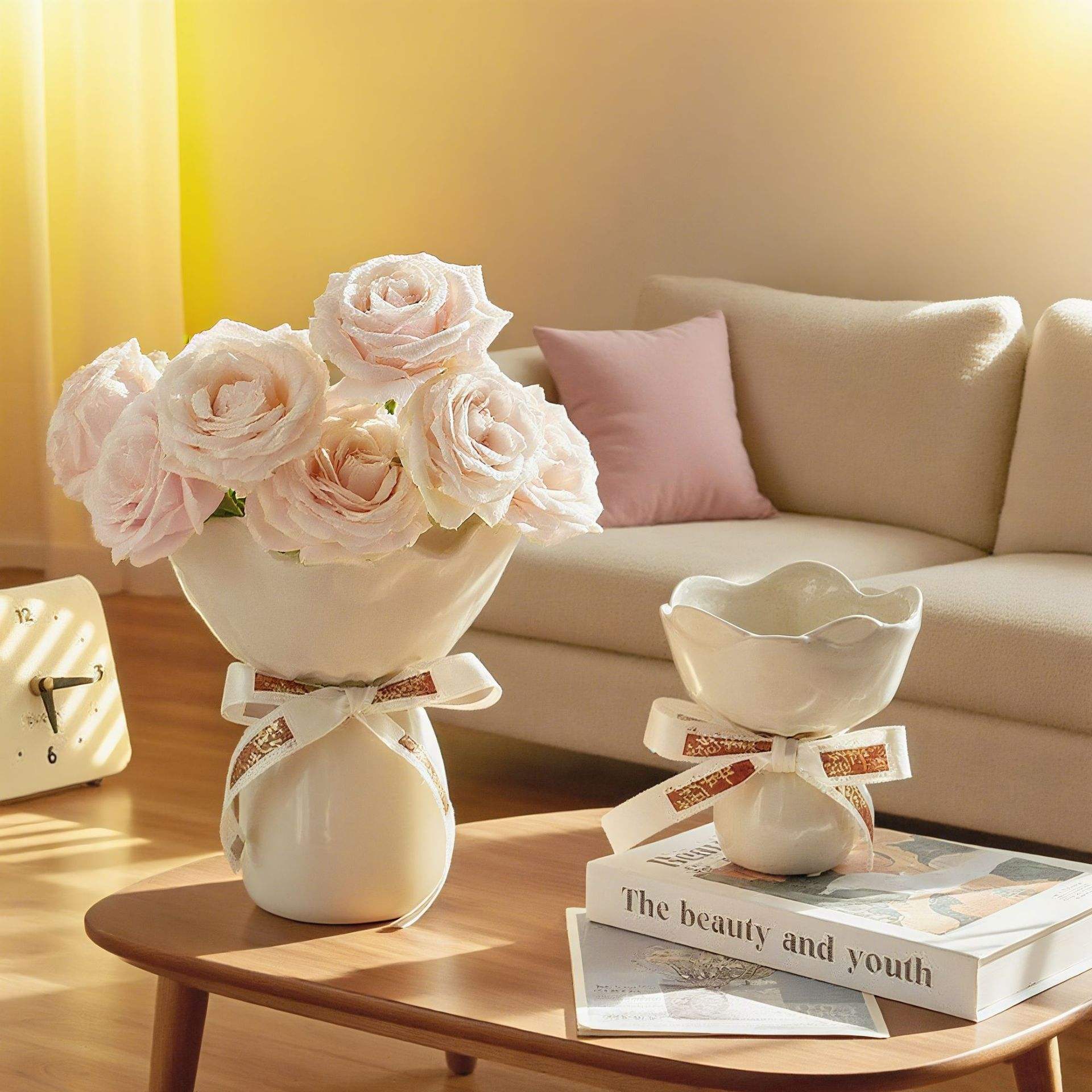 Romantic Ceramic Flower Vase – Elegant Home Decor for Living Room