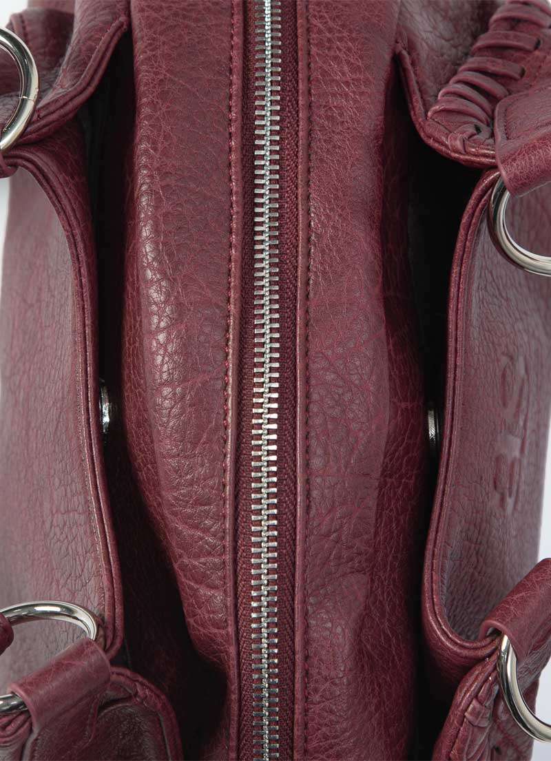 ASON Large Textured Leather Shoulder Bag with Silver Rivet Details