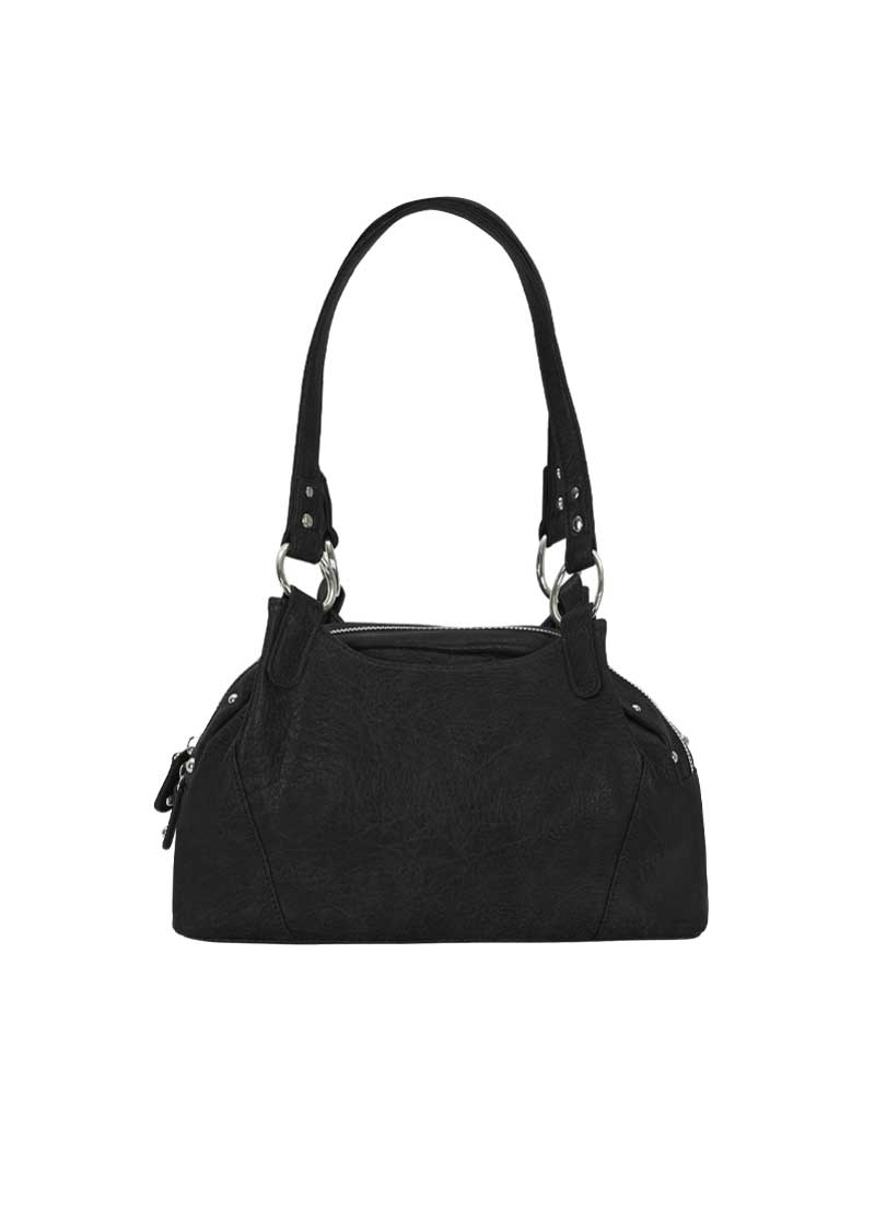 ASON Large Textured Leather Shoulder Bag with Silver Rivet Details