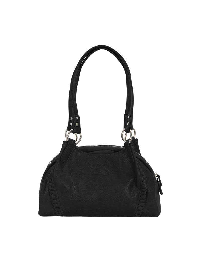 ASON Large Textured Leather Shoulder Bag with Silver Rivet Details