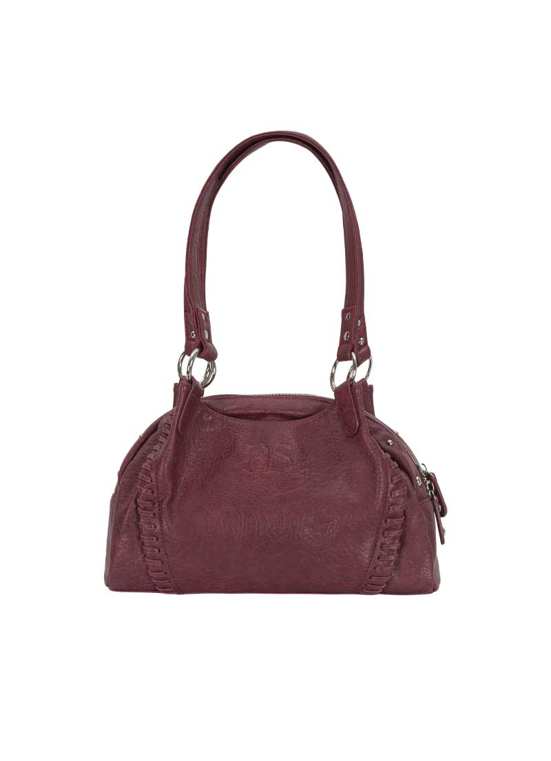 ASON Large Textured Leather Shoulder Bag with Silver Rivet Details