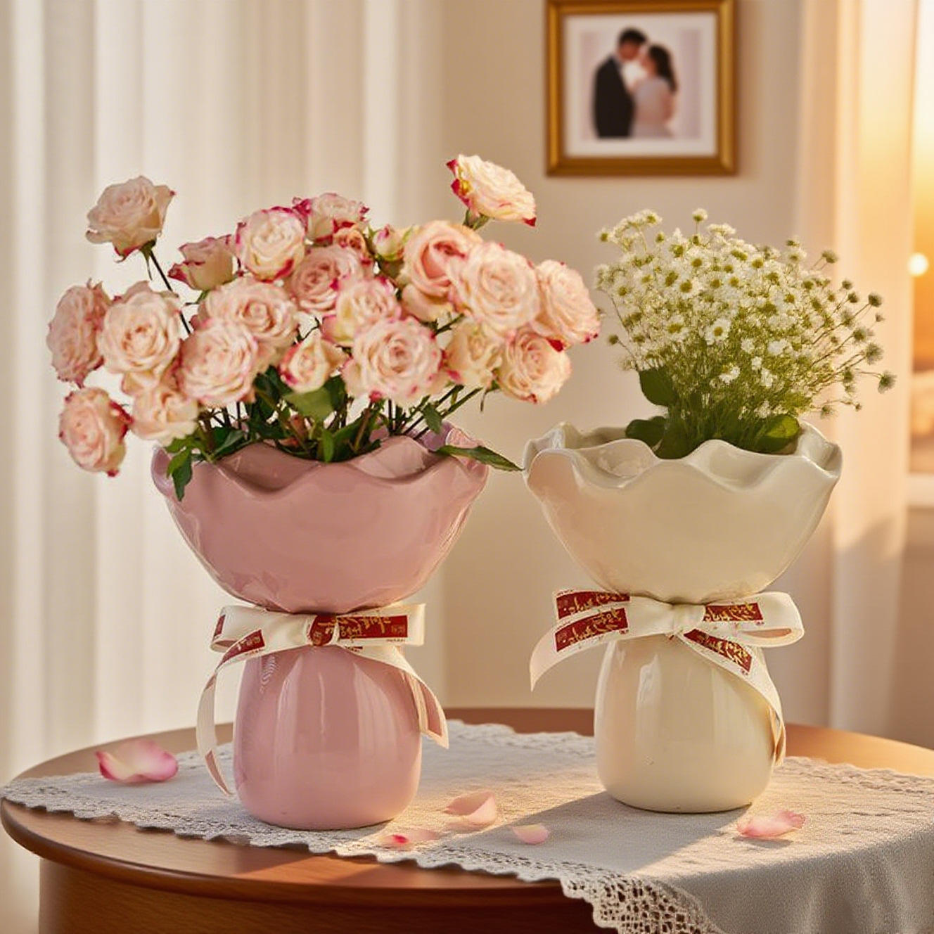 Romantic Ceramic Flower Vase – Elegant Home Decor for Living Room