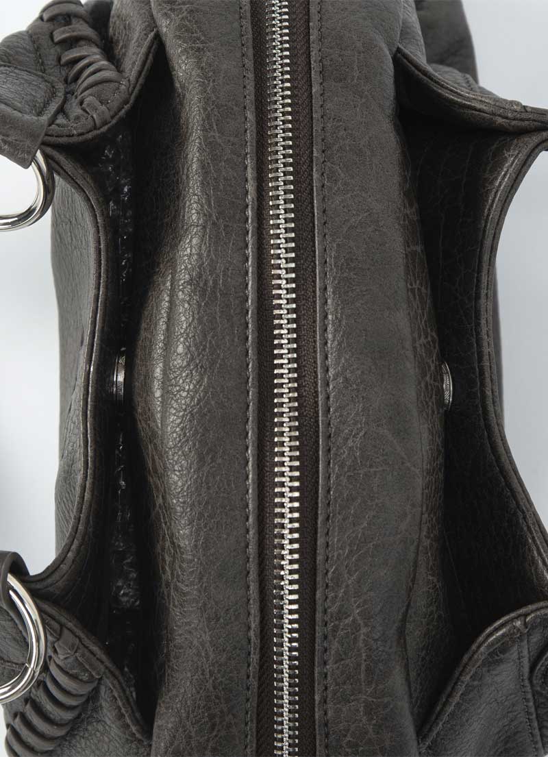 ASON Large Textured Leather Shoulder Bag with Silver Rivet Details