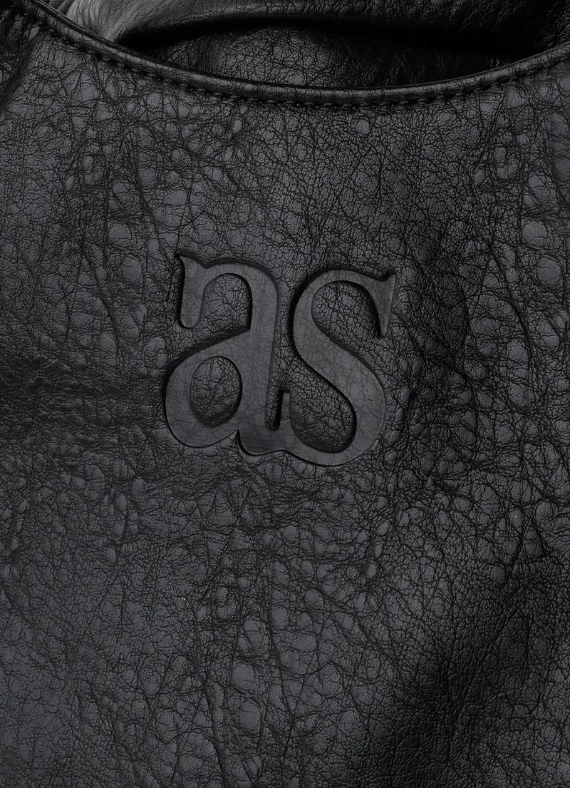 ASON Large Textured Leather Shoulder Bag with Silver Rivet Details