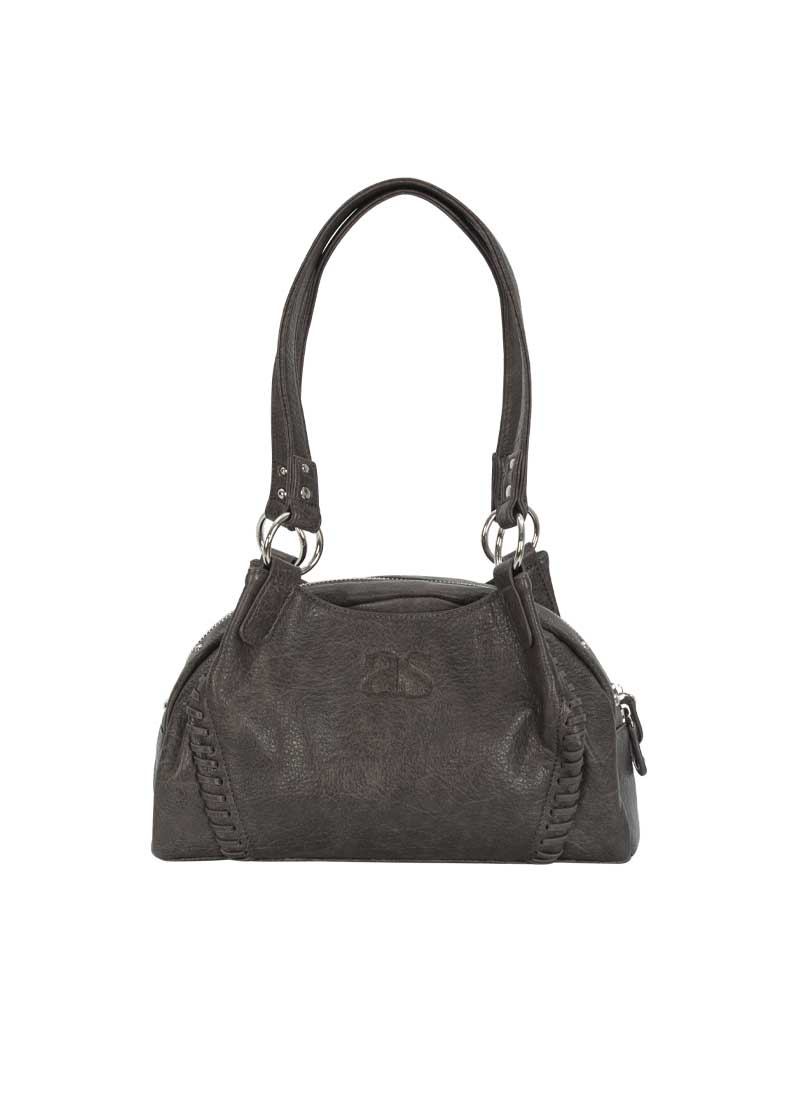 ASON Large Textured Leather Shoulder Bag with Silver Rivet Details