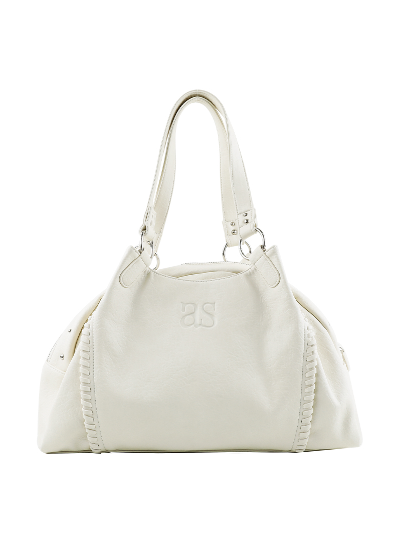 ASON Large Textured Leather Shoulder Bag with Silver Rivet Details
