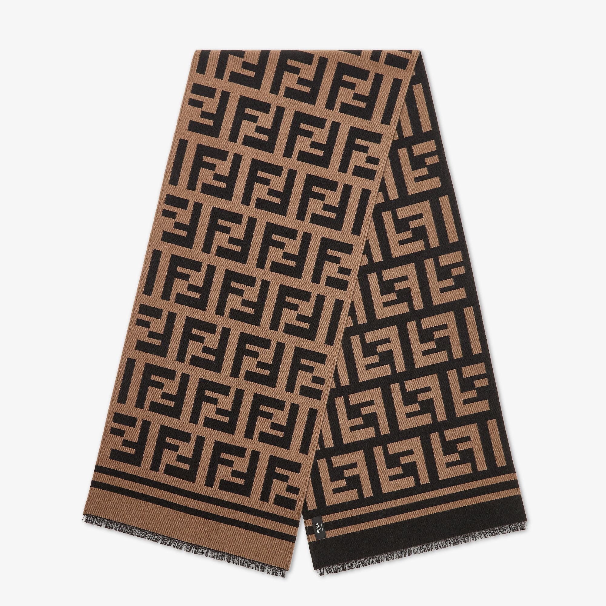 FENDI Iconic FF Logo Reversible Knit Wool Scarf