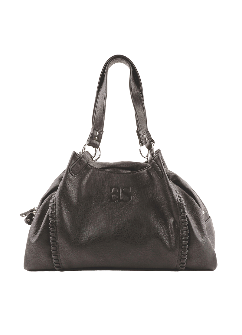 ASON Large Textured Leather Shoulder Bag with Silver Rivet Details