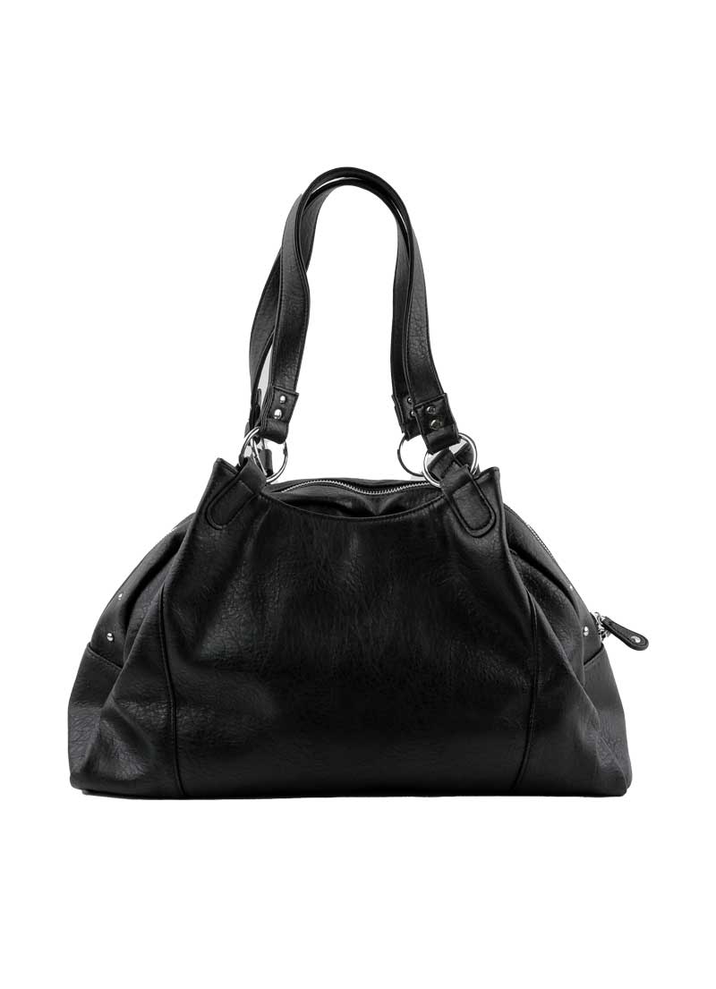 ASON Large Textured Leather Shoulder Bag with Silver Rivet Details