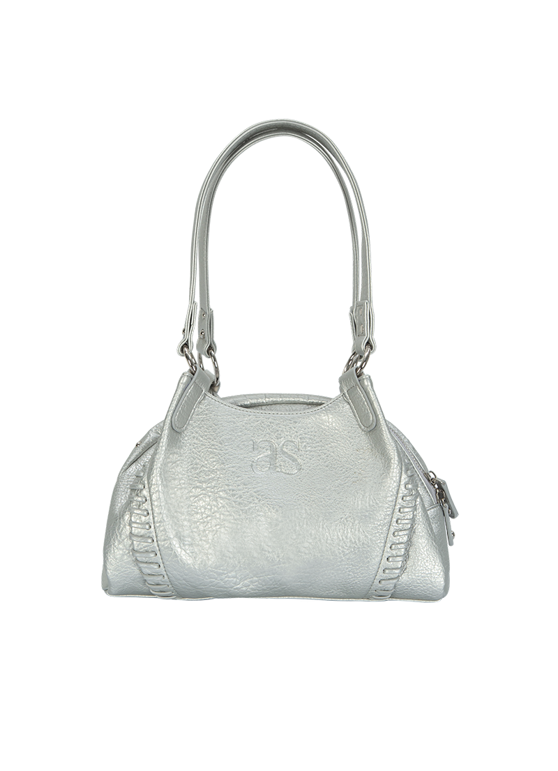 ASON Large Textured Leather Shoulder Bag with Silver Rivet Details