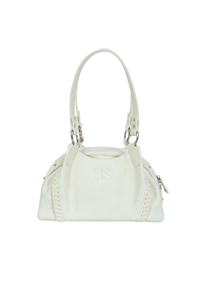 ASON Large Textured Leather Shoulder Bag with Silver Rivet Details