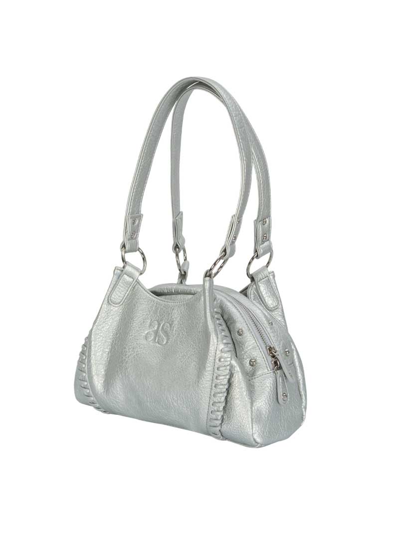 ASON Large Textured Leather Shoulder Bag with Silver Rivet Details