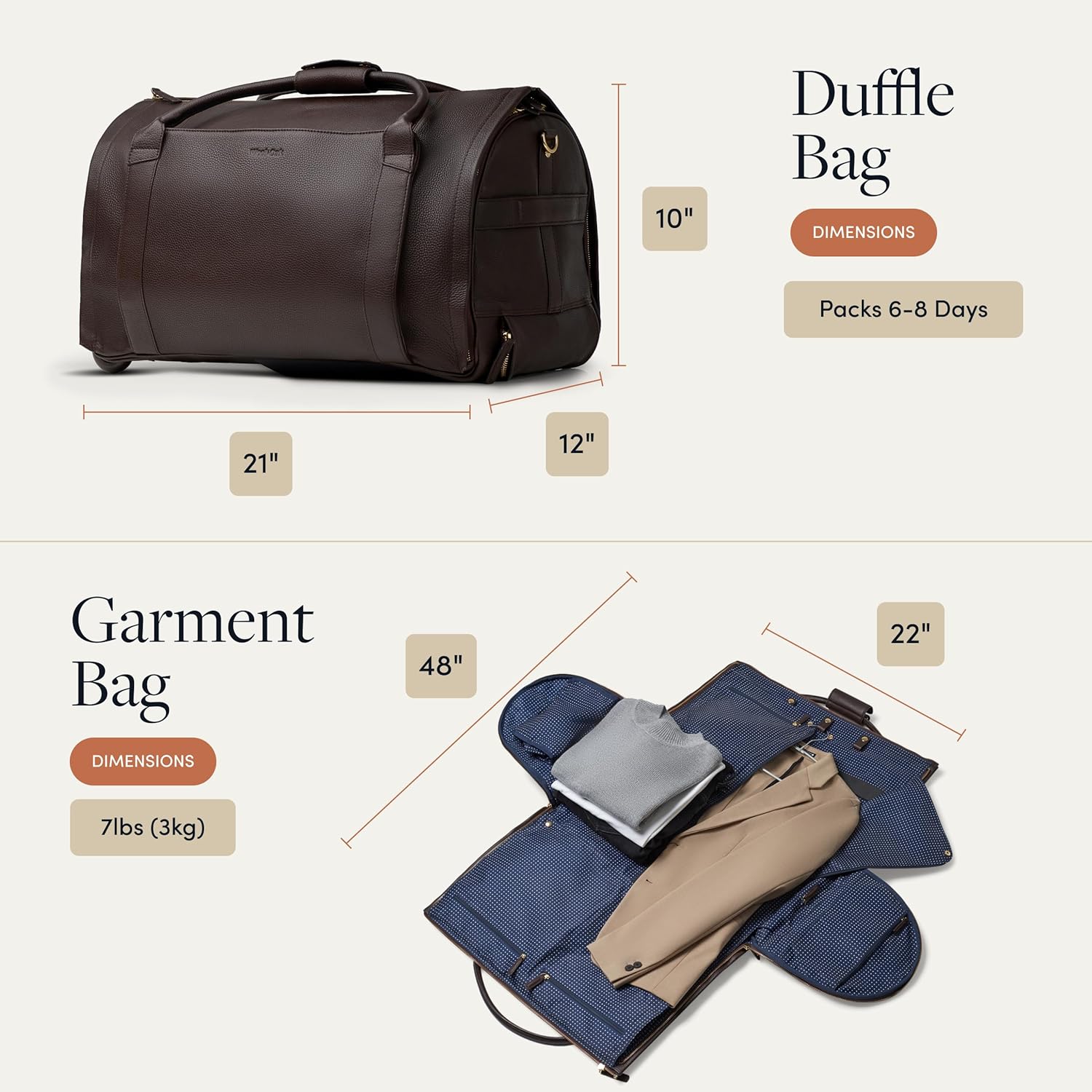 Large Duffle Bag with Wheels - Carry On Garment Duffle Bags for Travel, Overnight, Hospital, Travel Bags for Women & Men with Shoe Compartment & Tech Pocket (Leather, Chocolate)