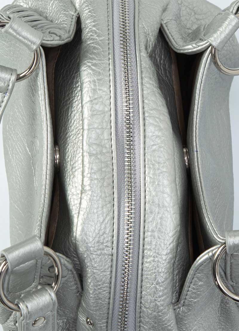 ASON Large Textured Leather Shoulder Bag with Silver Rivet Details