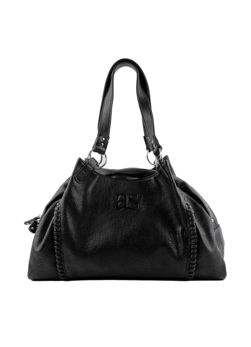 ASON Large Textured Leather Shoulder Bag with Silver Rivet Details