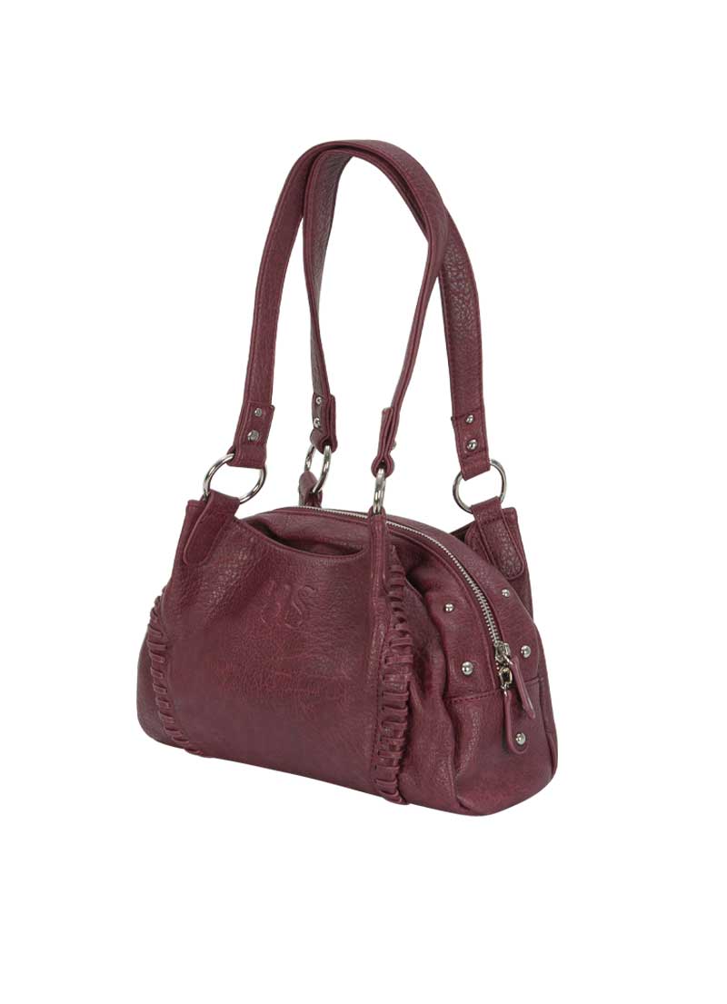 ASON Large Textured Leather Shoulder Bag with Silver Rivet Details