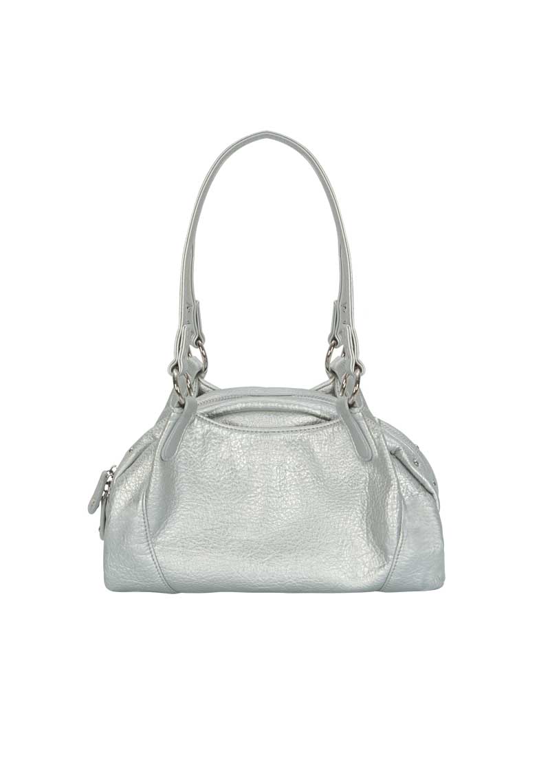 ASON Large Textured Leather Shoulder Bag with Silver Rivet Details