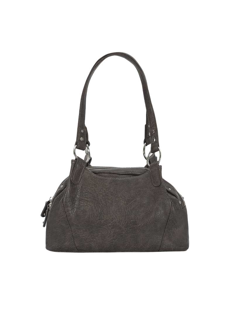 ASON Large Textured Leather Shoulder Bag with Silver Rivet Details