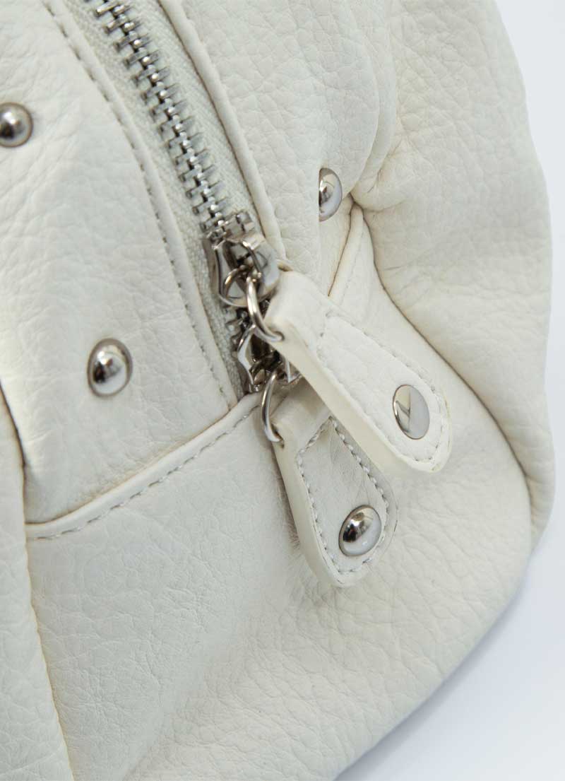 ASON Large Textured Leather Shoulder Bag with Silver Rivet Details