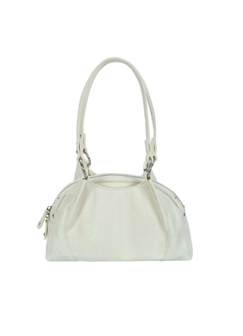 ASON Large Textured Leather Shoulder Bag with Silver Rivet Details