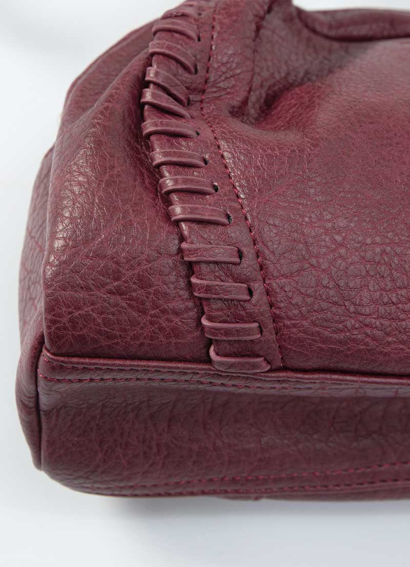 ASON Large Textured Leather Shoulder Bag with Silver Rivet Details