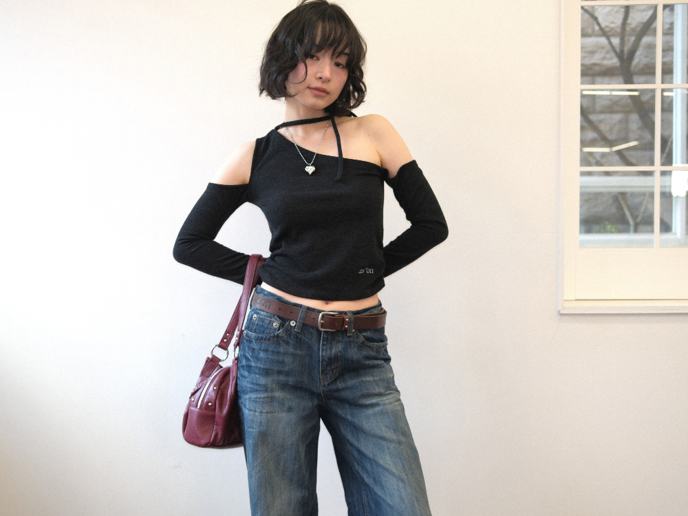 ASON Large Textured Leather Shoulder Bag with Silver Rivet Details