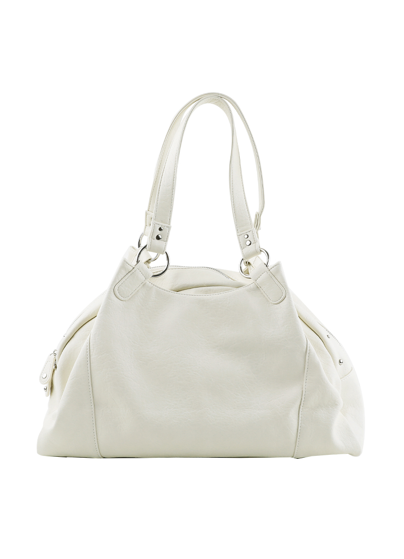ASON Large Textured Leather Shoulder Bag with Silver Rivet Details