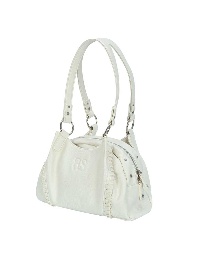 ASON Large Textured Leather Shoulder Bag with Silver Rivet Details