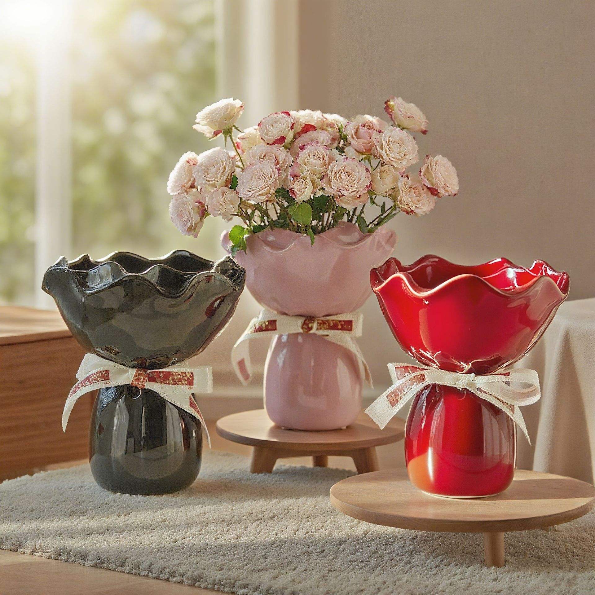 Romantic Ceramic Flower Vase – Elegant Home Decor for Living Room
