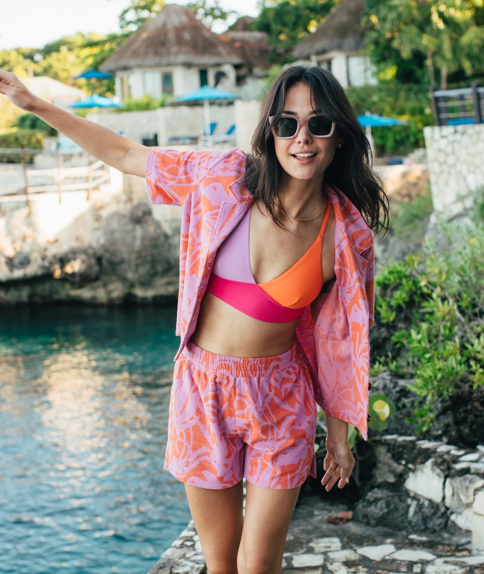 Terry Out Short in Orange/Lavender Floral Print