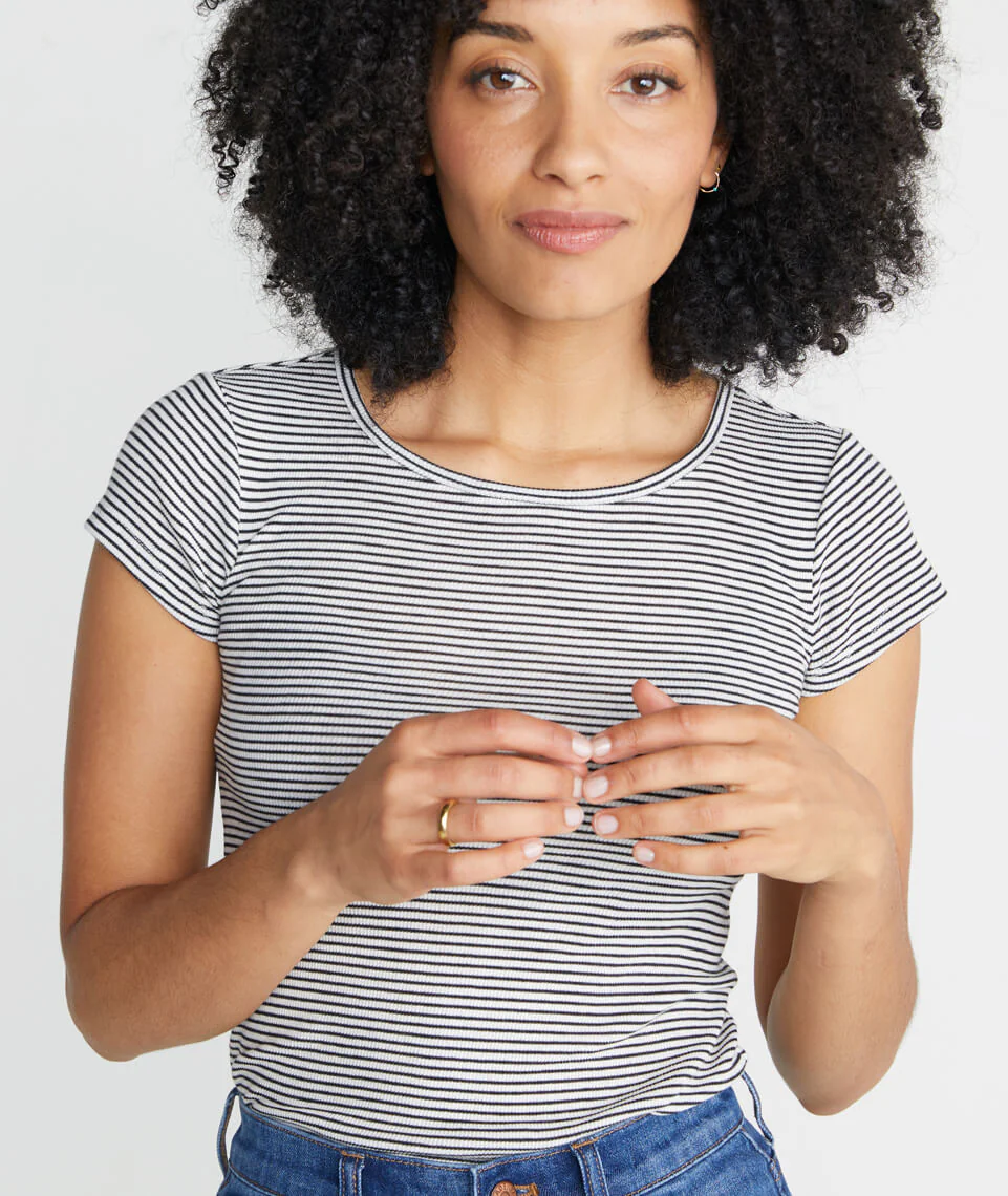 Lila Rib Scoopneck in Natural/Black Stripe