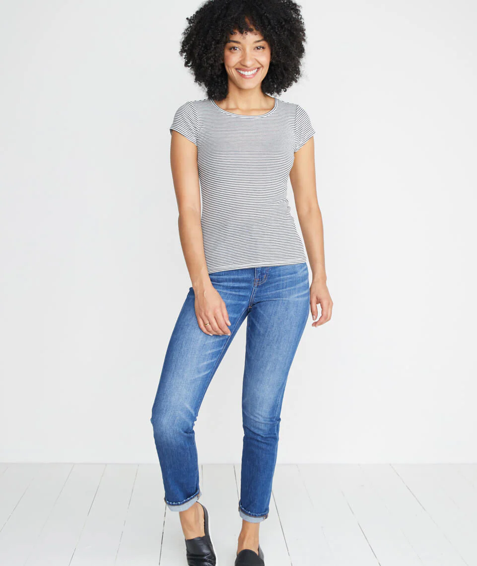 Lila Rib Scoopneck in Natural/Black Stripe