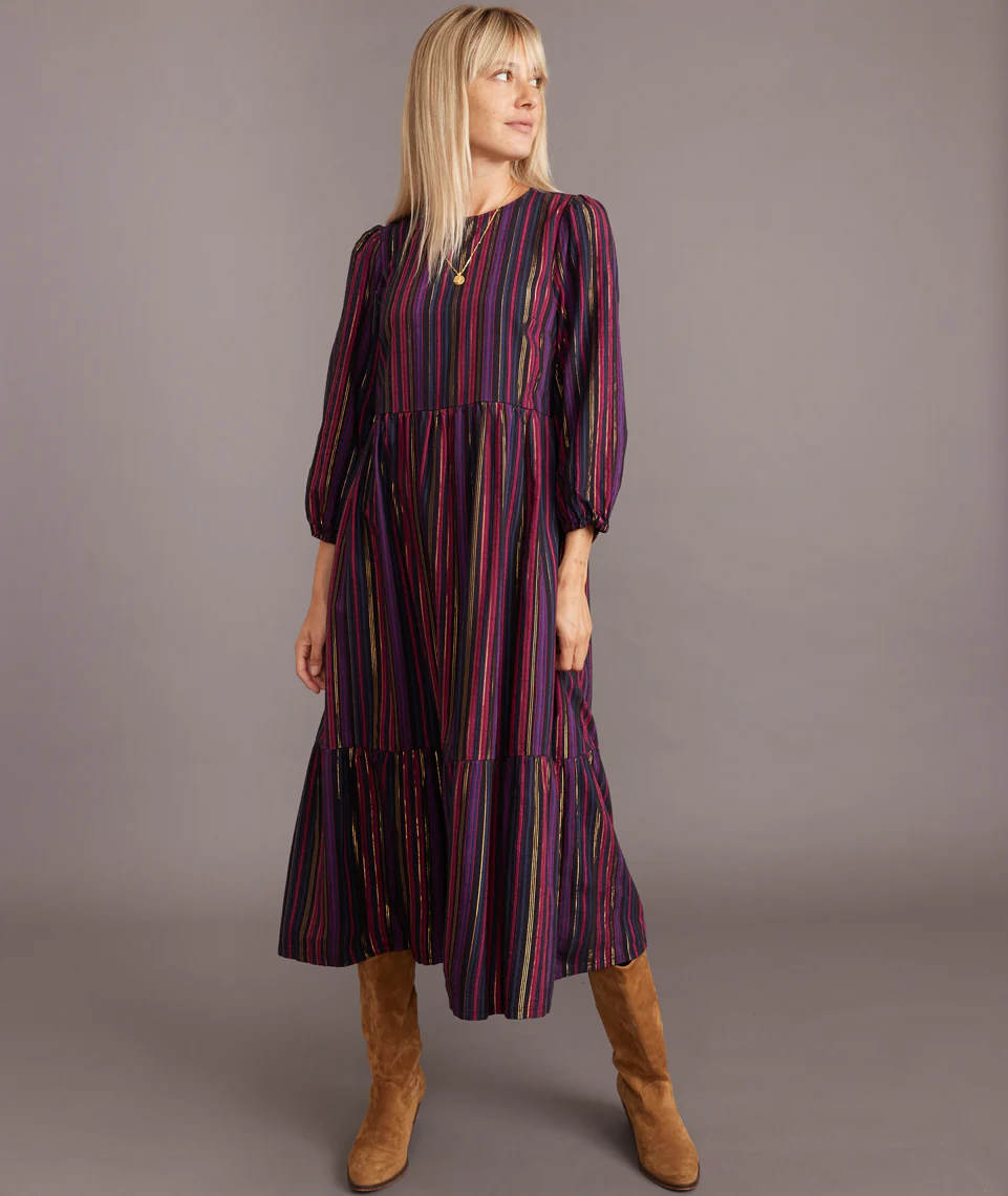 Alice Midi Dress in Lurex Multi Stripe