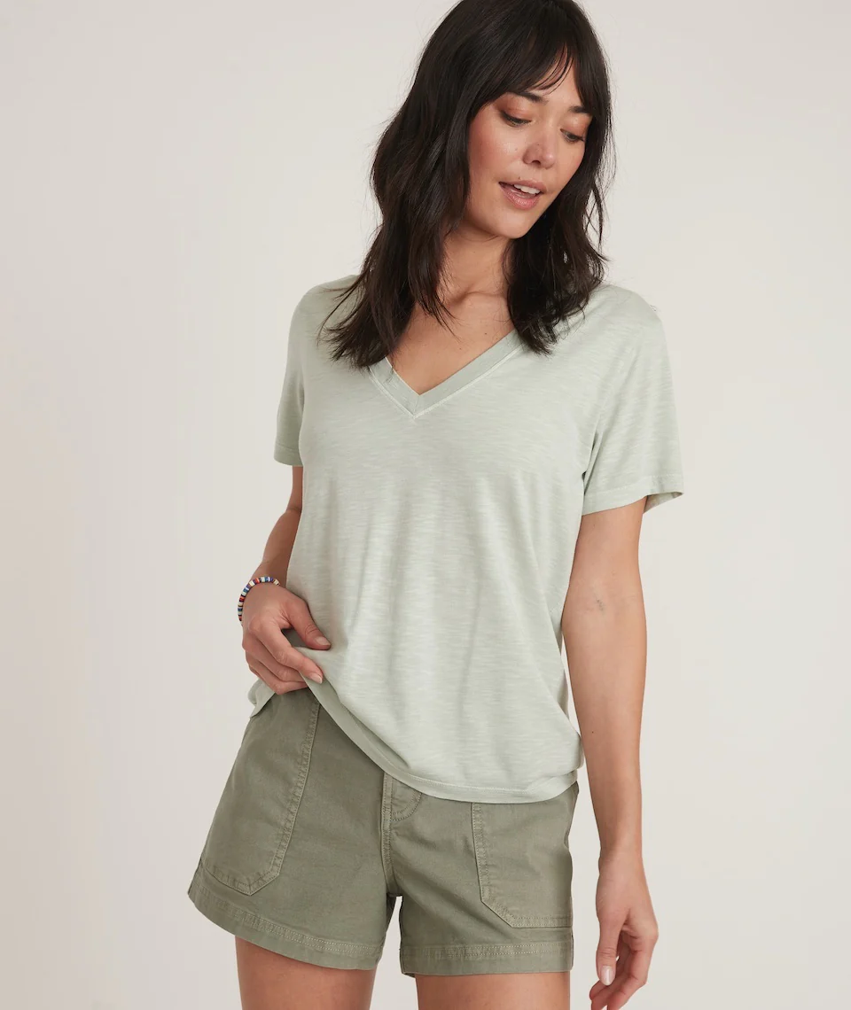 Boyfriend V-Neck Tee in Smoke Green