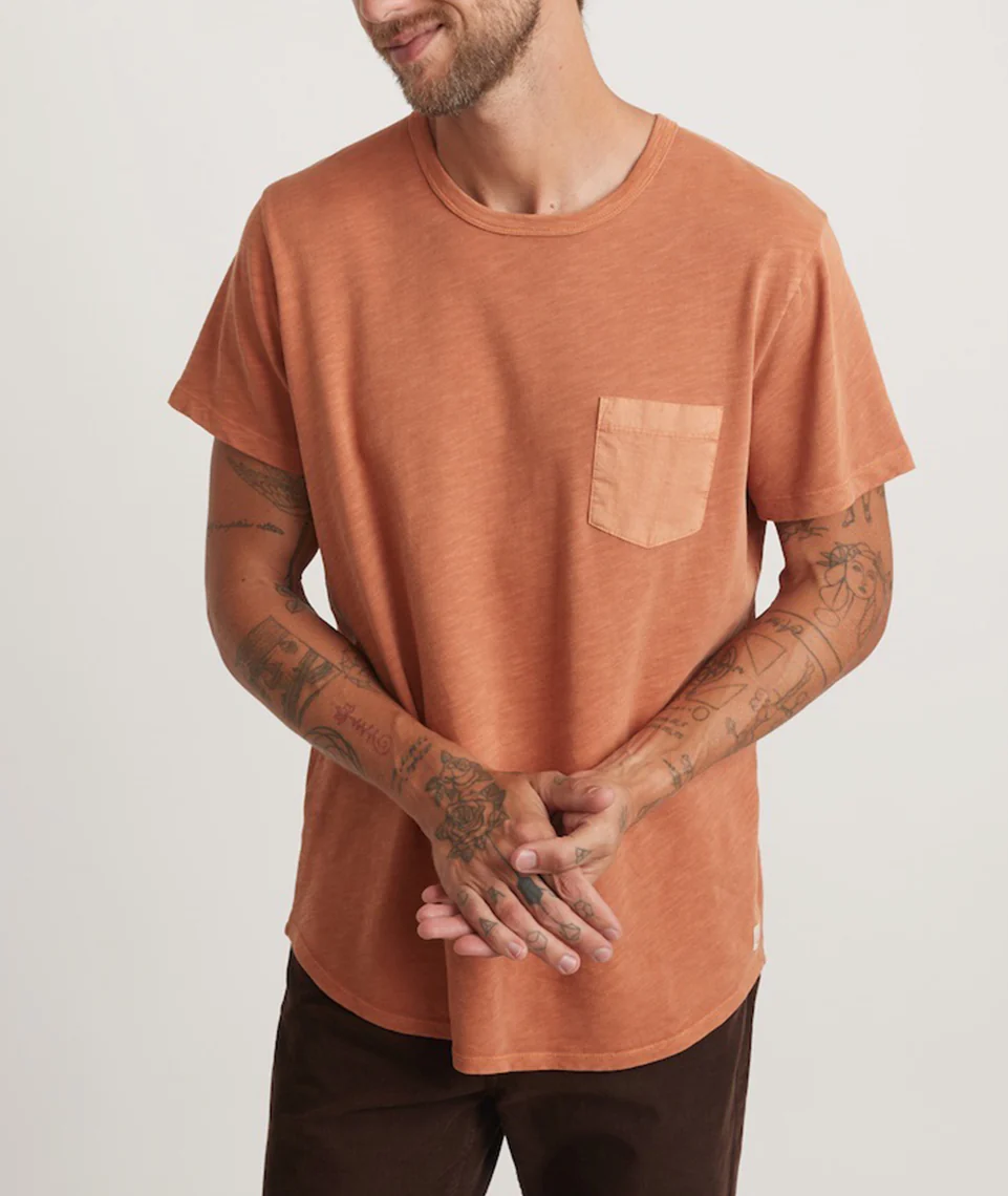 Vintage Heavy Slub Pocket Tee in Amber Brown