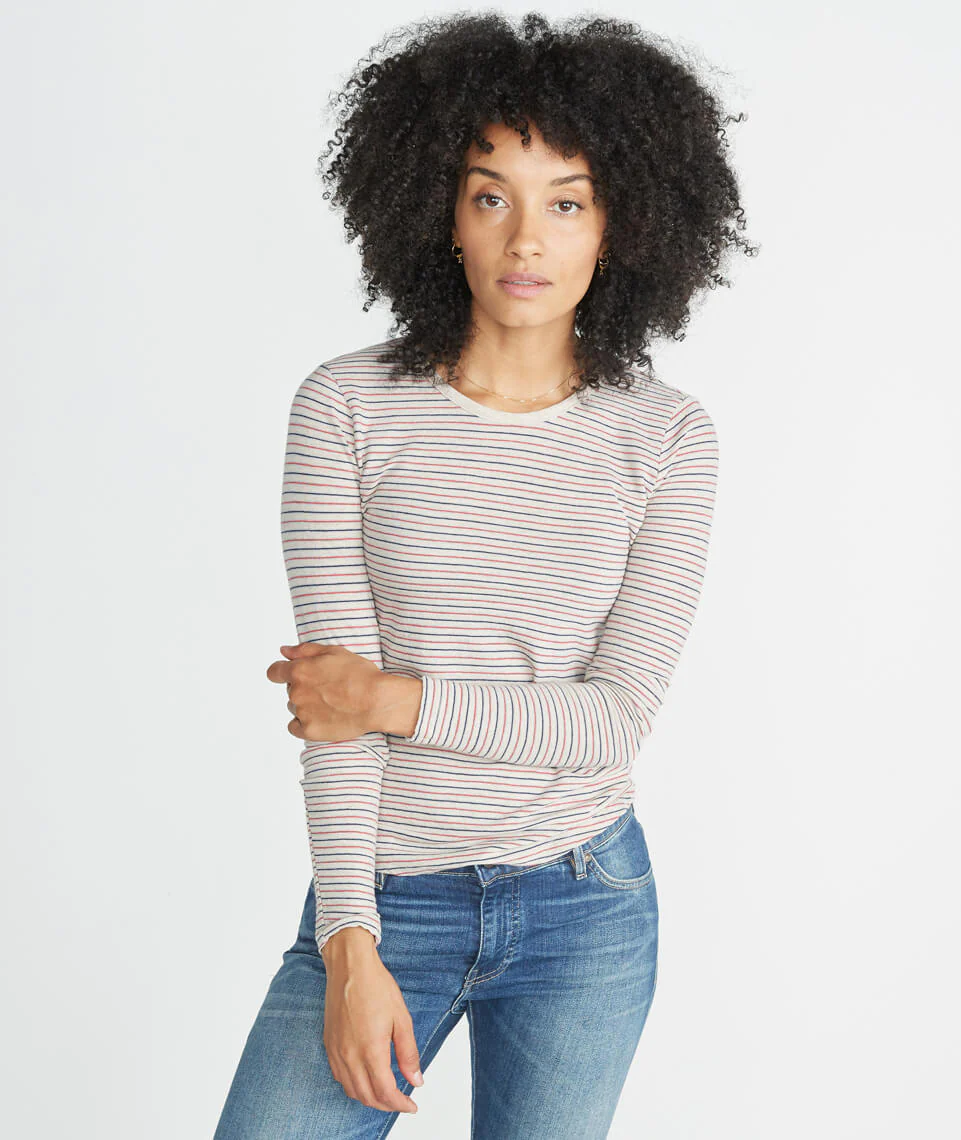 Clover Saddle Longsleeve in Vintage Oat Stripe