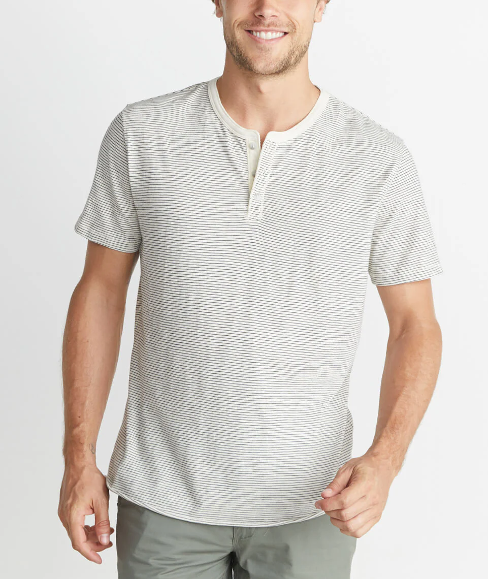 Short Sleeve Henley in Natural Stripe