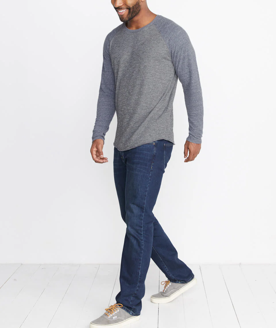 Double Knit Baseball Raglan in Heather Grey Stripe