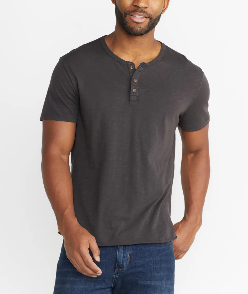 Short Sleeve Henley in Faded Black