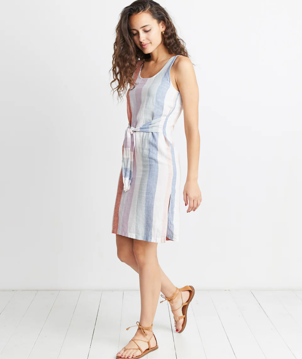 Brea Tie Front Dress in Multi Stripe