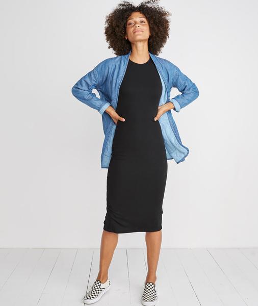 Lexi Daytime Dress in Black Rib