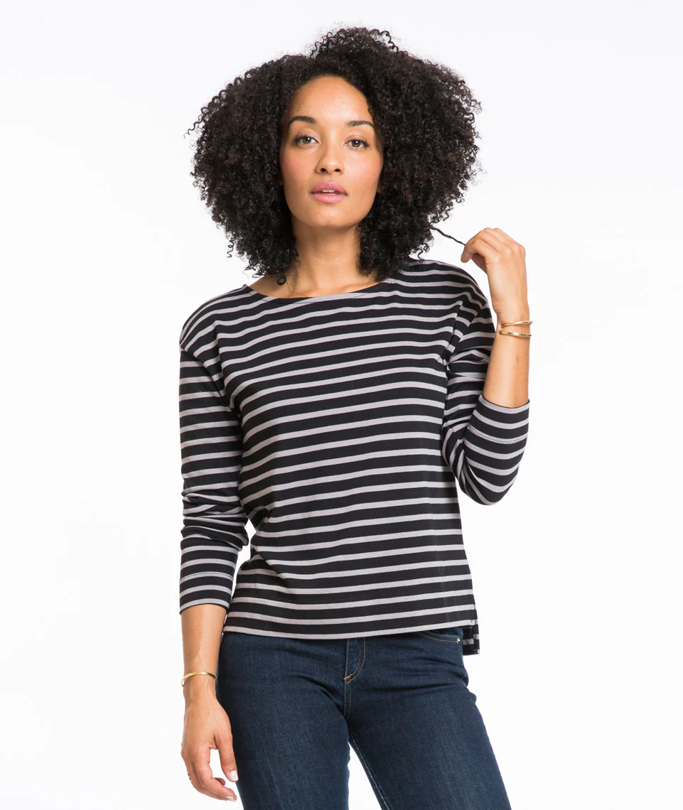 Breton Striped Shirt in Black and Grey