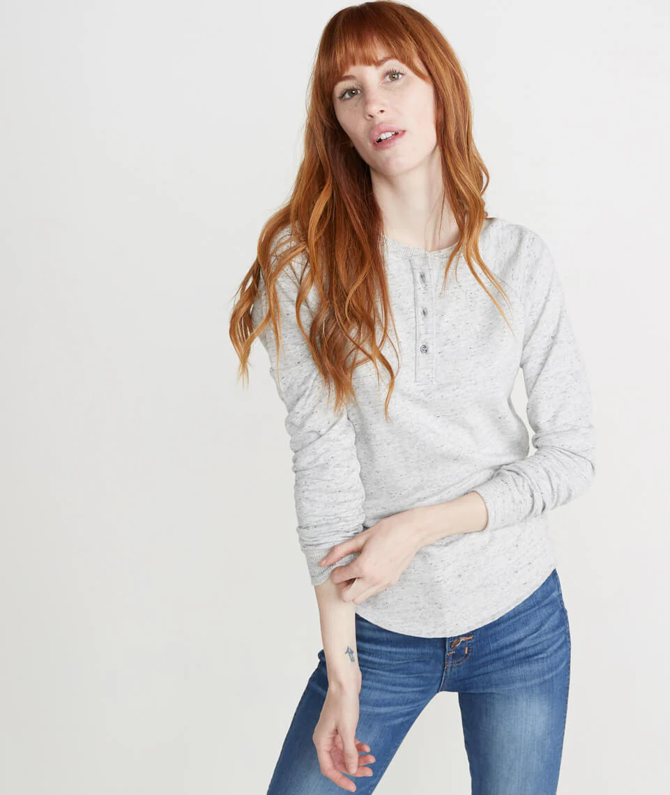 Double Knit Henley in Light Heather Ash