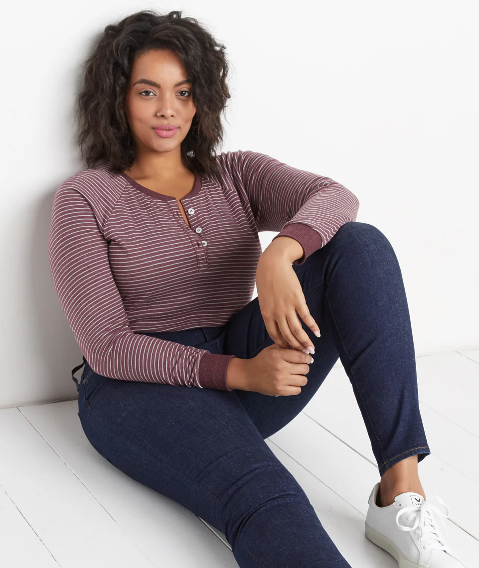 Double Knit Henley in Port Royal/White Stripe