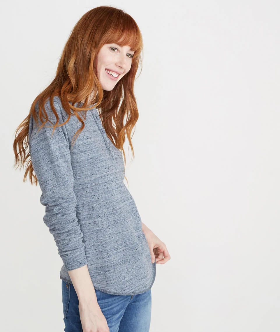 Double Knit Henley in Denim Flax