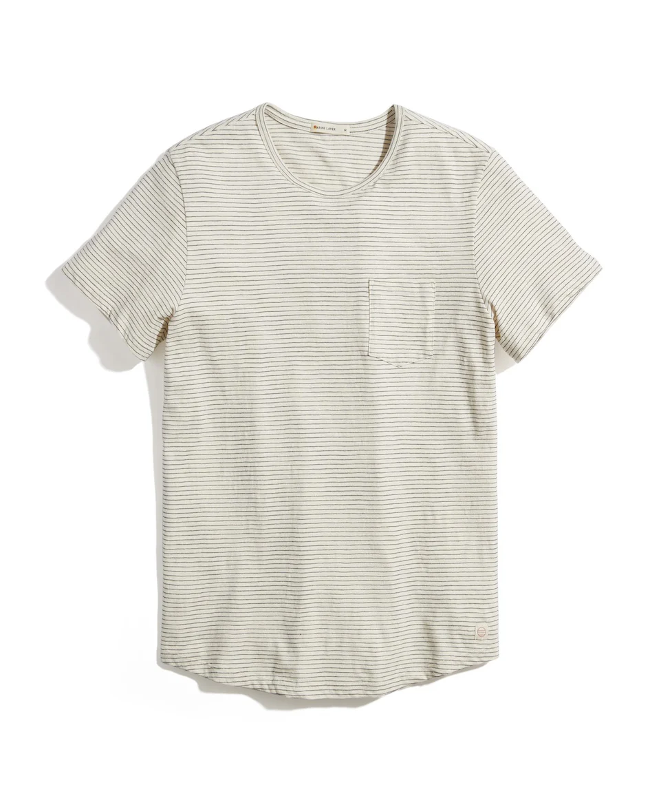 Saddle Hem Pocket Tee in Natural/Black Stripe