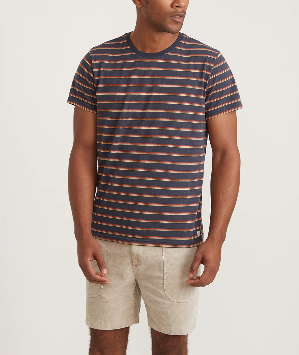 Signature Crew Tee in Navy Sunset Stripe