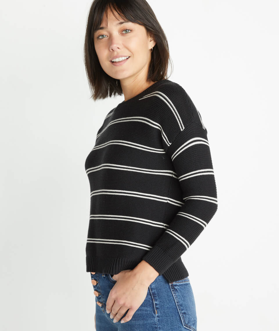 Nina Crewneck Sweater in Black/Oatmeal Heather