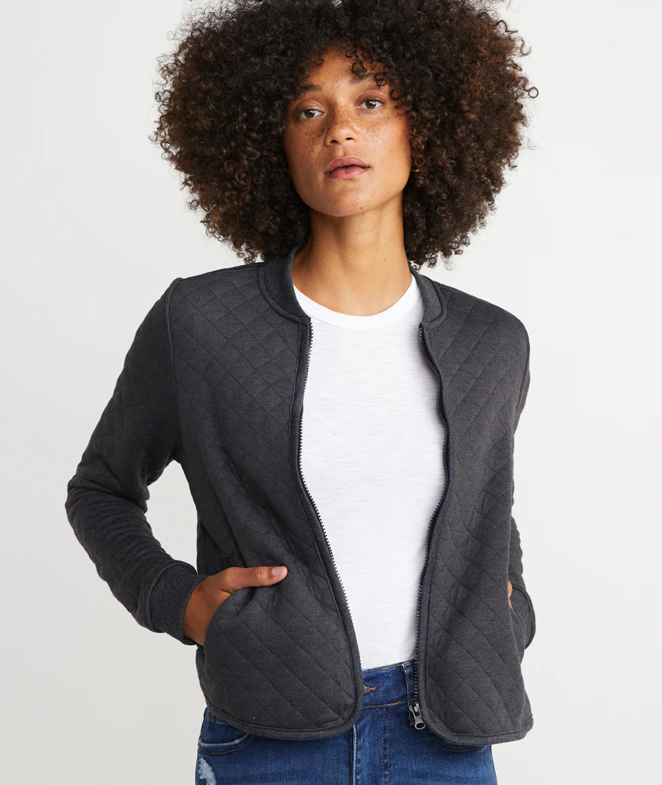 Mya Quilted Swing Bomber in Charcoal