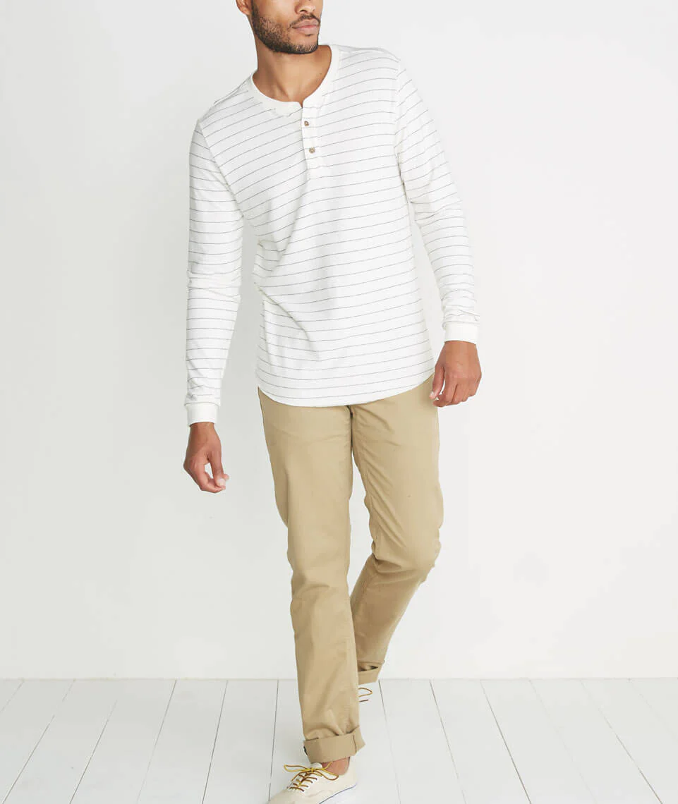 Double Knit Henley in Natural Ticking Stripe